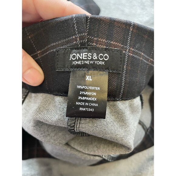 Jones New York Signature Pants Womens XL Brown Plaid Pull On Academia Preppy NWT - Picture 6 of 8